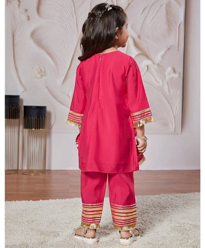 Yellow Silk Blend Lace Kurta Pant Set