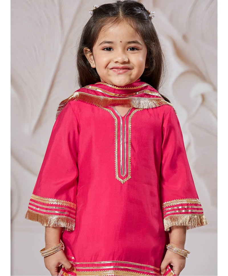 Yellow Silk Blend Lace Kurta Pant Set