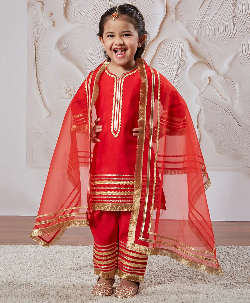 Yellow Silk Blend Lace Kurta Pant Set