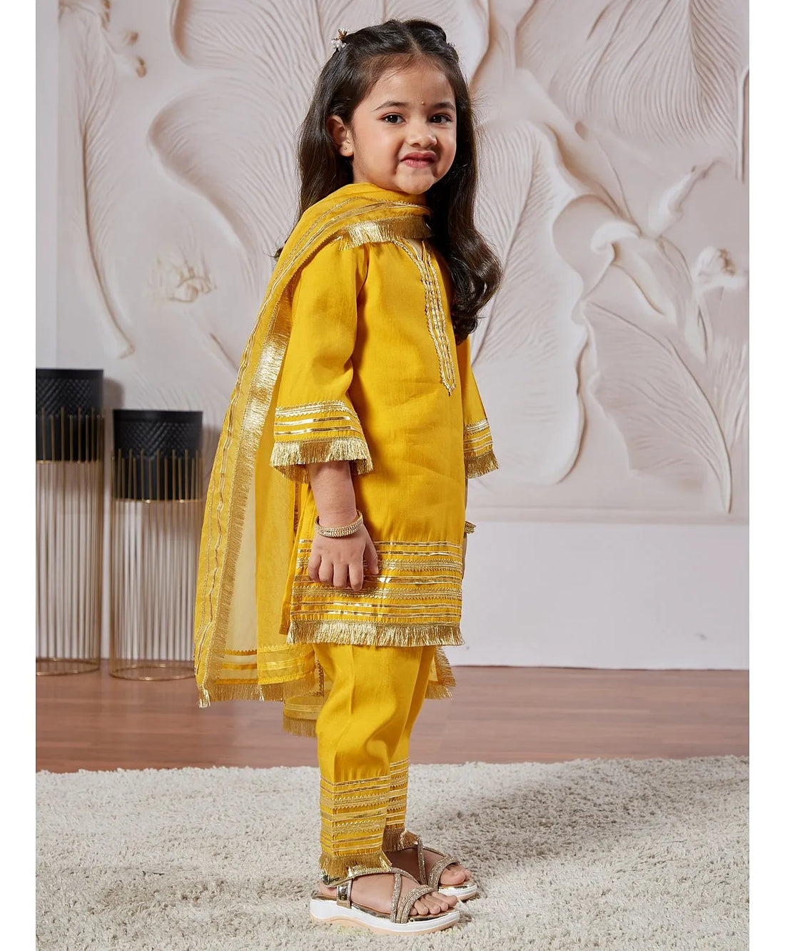 Yellow Silk Blend Lace Kurta Pant Set