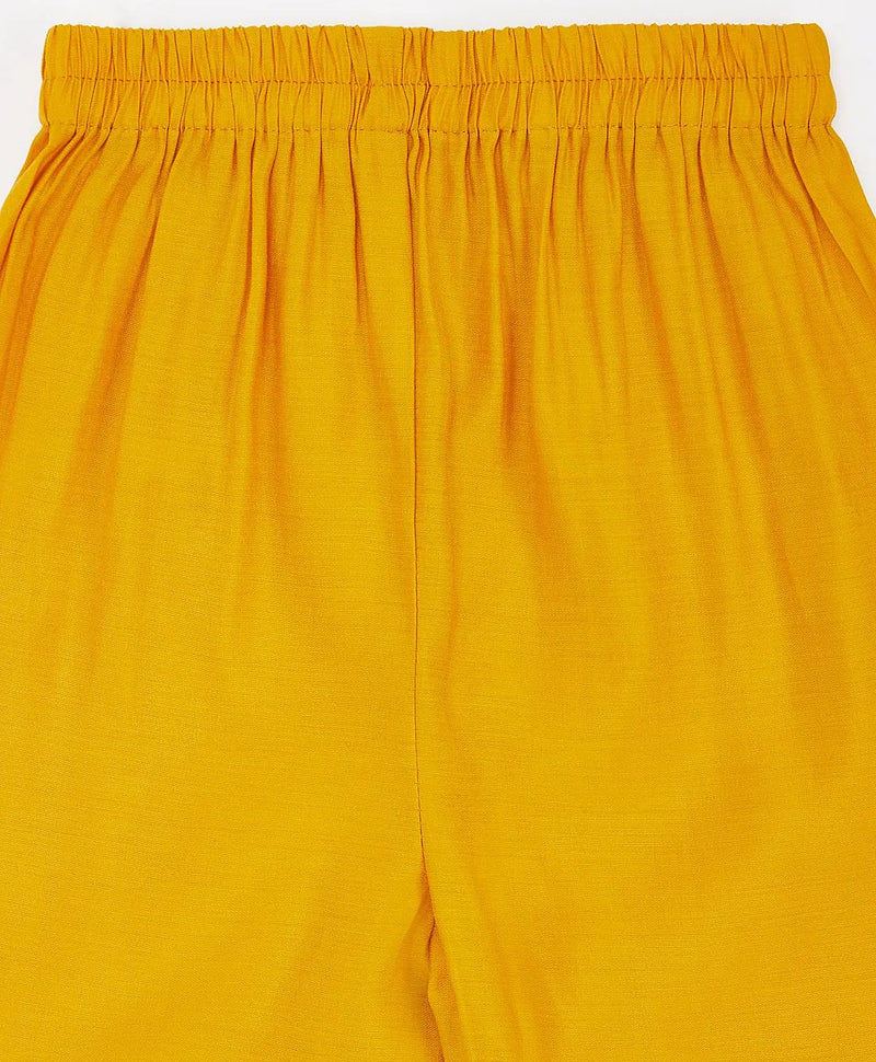 Yellow Silk Blend Lace Kurta Pant Set