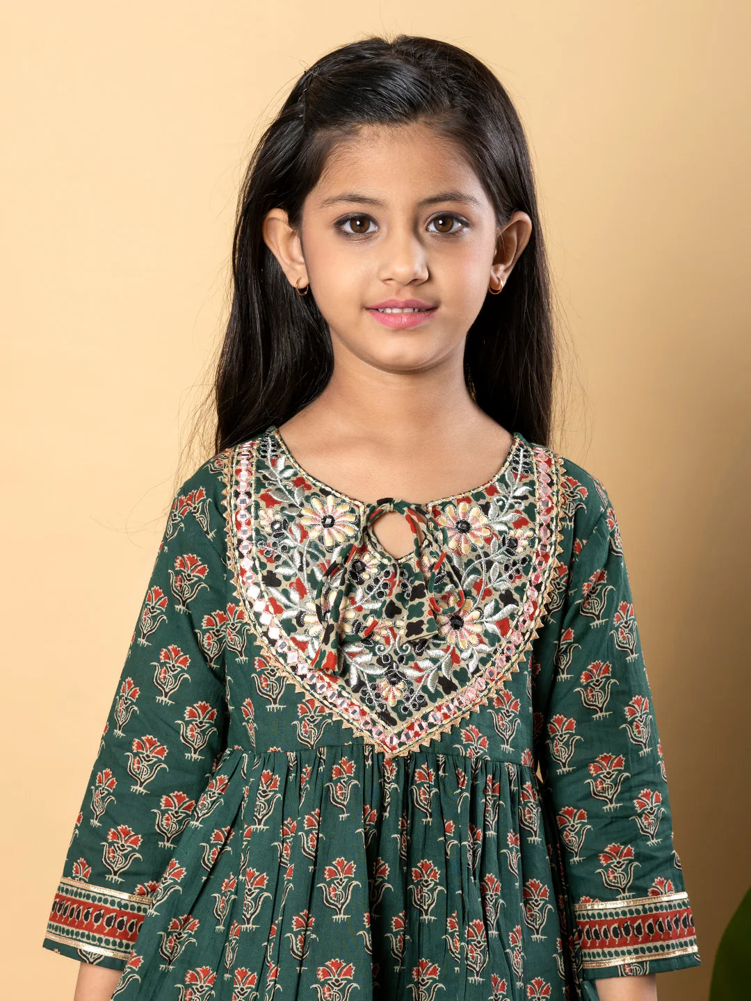 Pine Green Cotton Printed Kurta Sharara Set