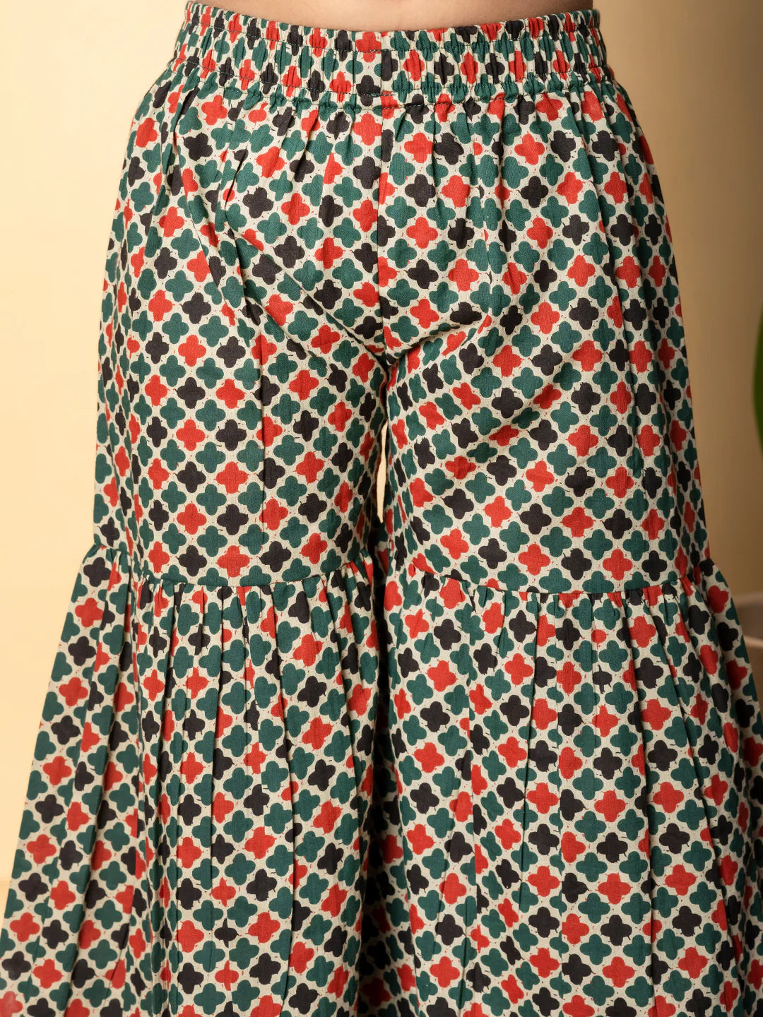 Pine Green Cotton Printed Kurta Sharara Set