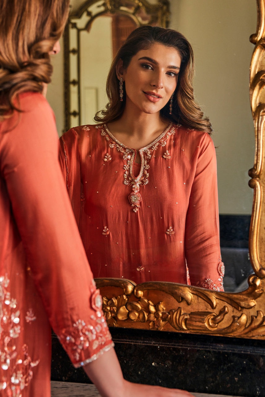Ziva Rust Handwork-Palazzo Set - By Reet Lifestyle