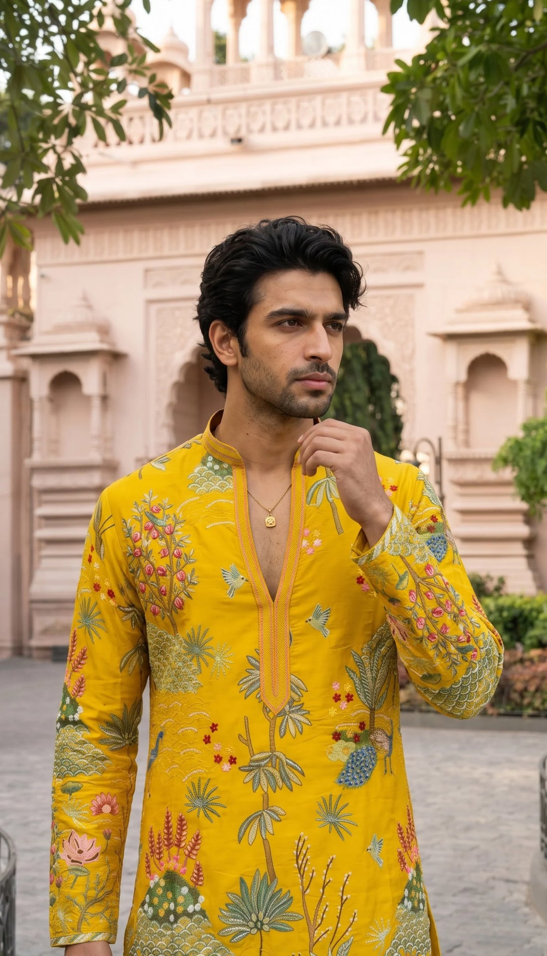 Sunehri Gulshan Embroidered Men’s Silk Kurta