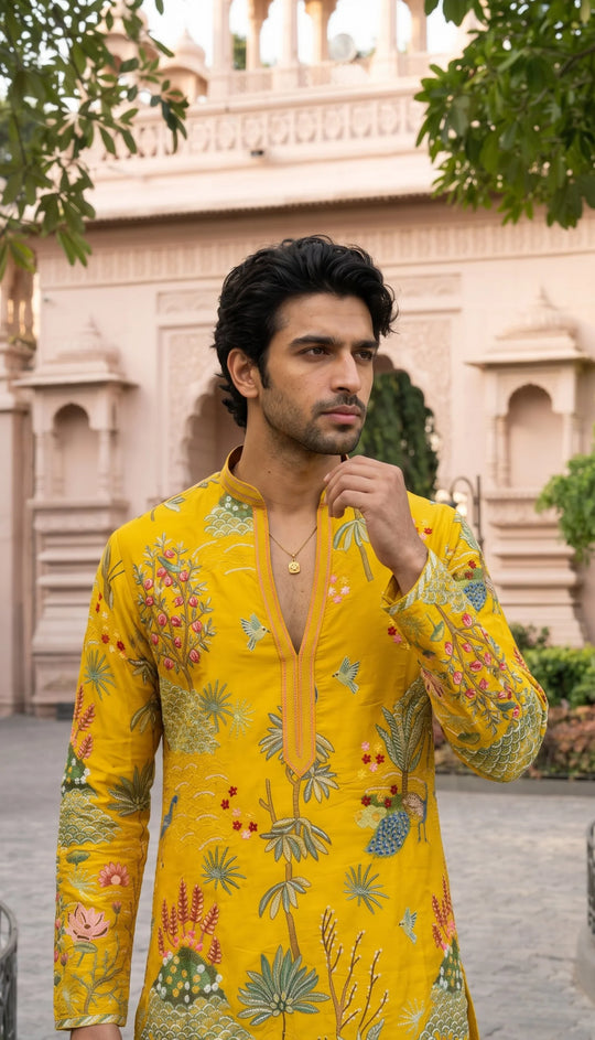 Sunehri Gulshan Embroidered Men’s Silk Kurta
