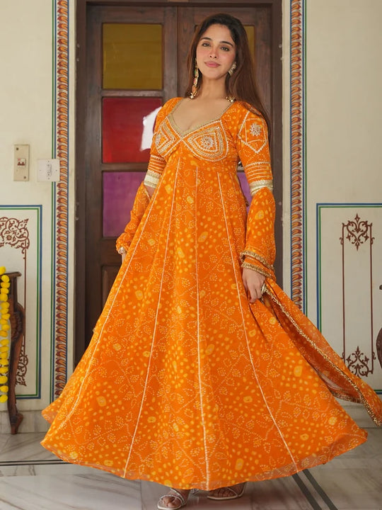 Kesari Aangi Bandhani Anarkali Set