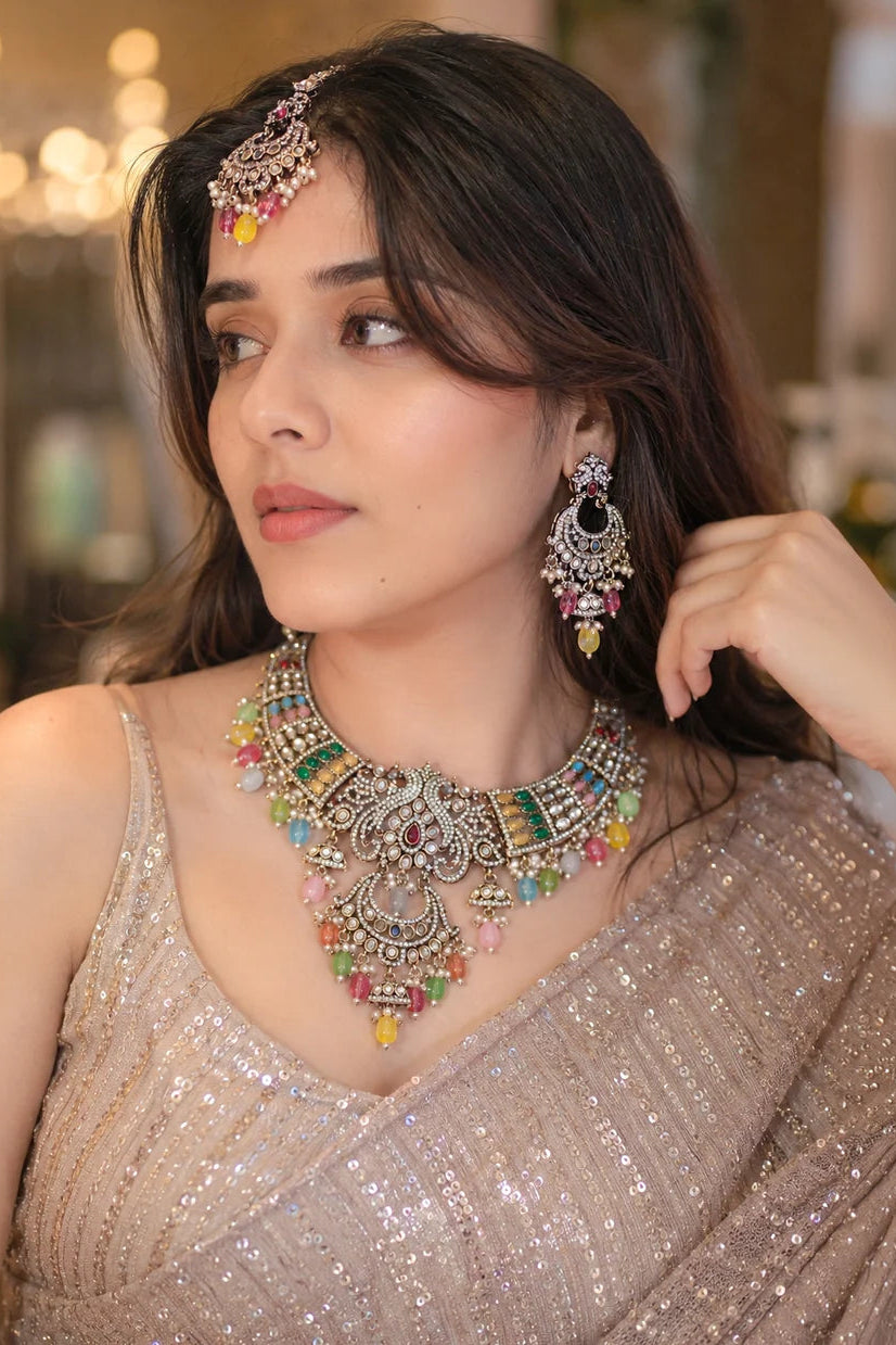 Noor-e-Mahal Navratan Necklace Set