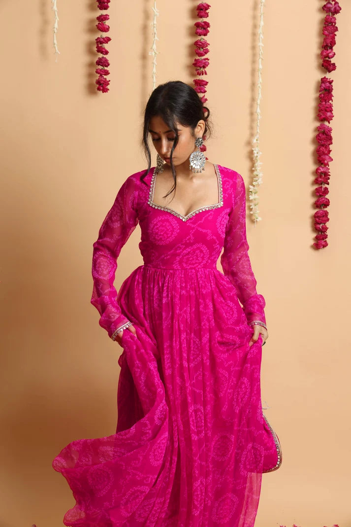 Neelanjana Bandhani Anarkali Set