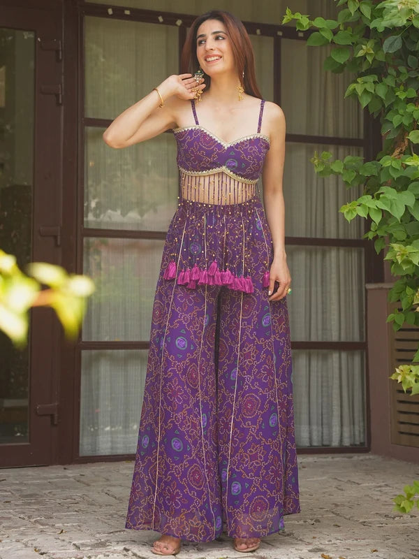 Jamuni Bandhej Tassel Palazzo Set