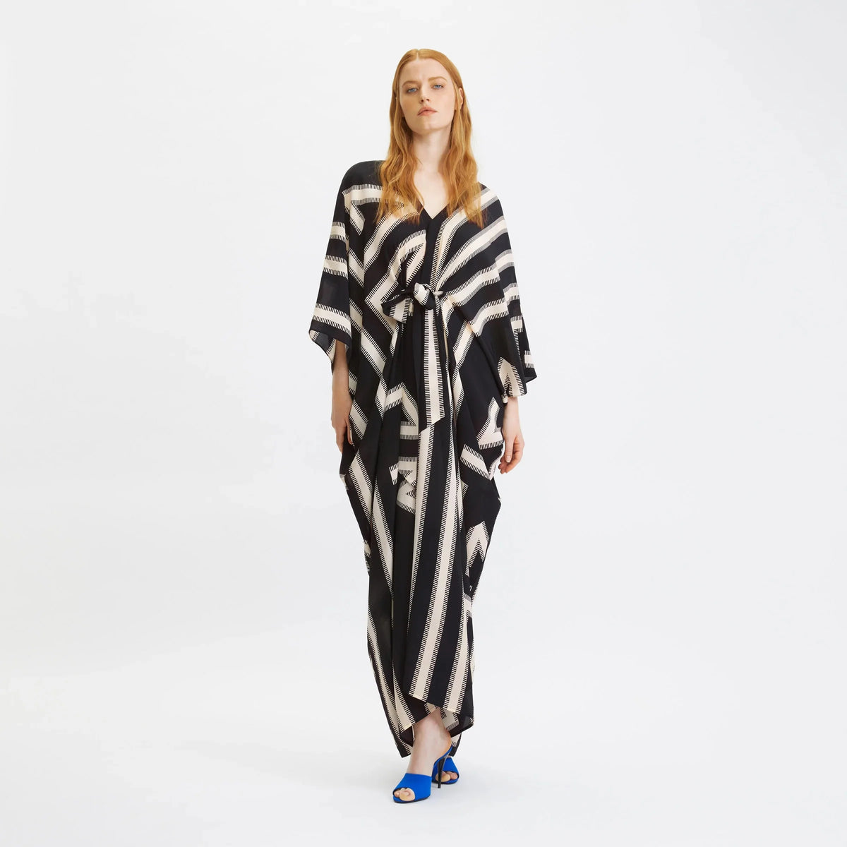 Black Geometric Belted Kaftan Dress