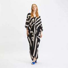Black Geometric Belted Kaftan Dress