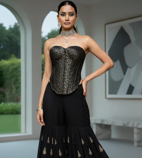 Meher Noir Brocade Corset Top