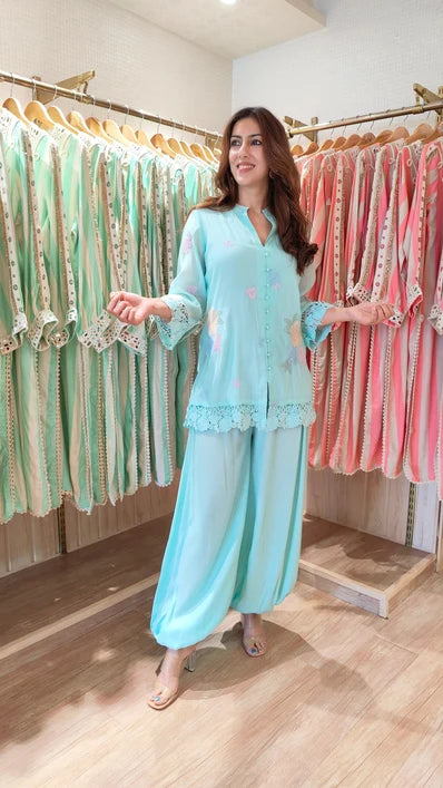 Neel Embroidered Short Kurta & Balloon Pant Set