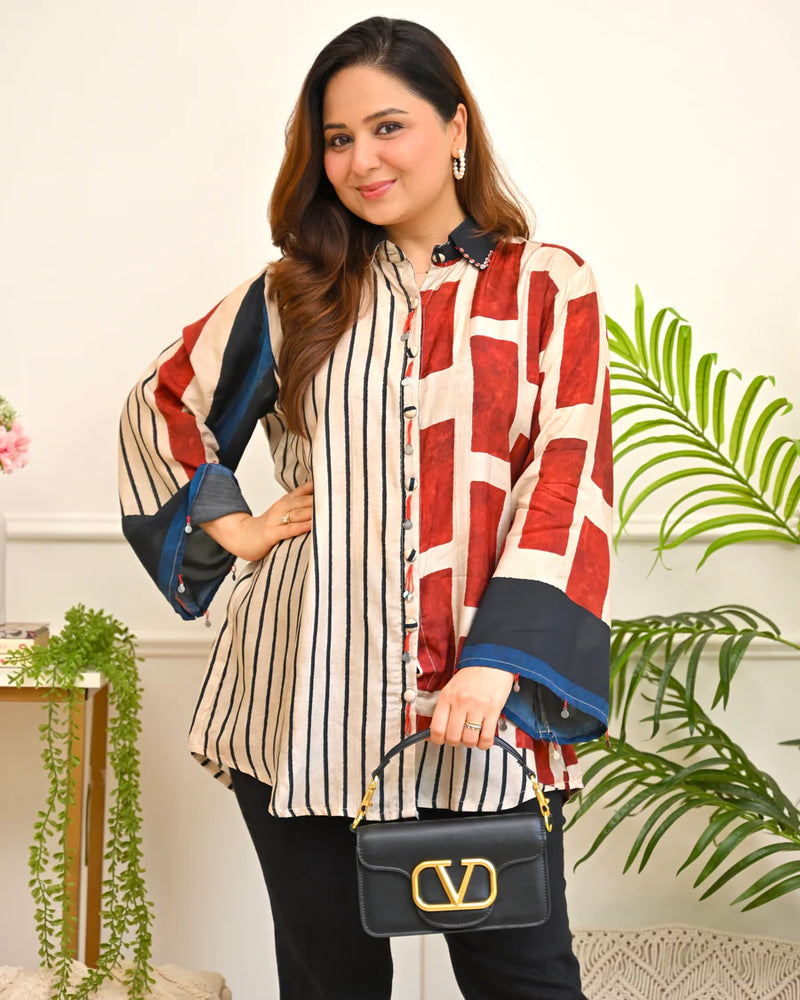 Caramel Bloom Muslin Silk Shirt