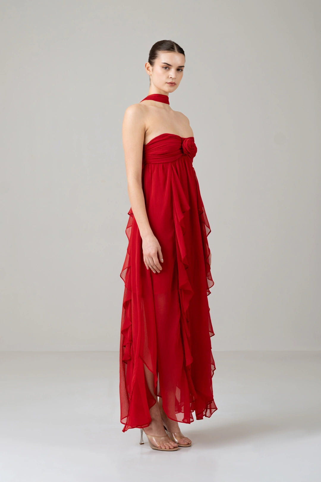 Crimson Rose Cascade Maxi Dress