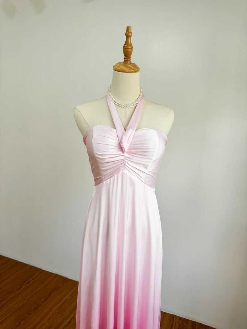 Soft Pink Satin Evening Dress