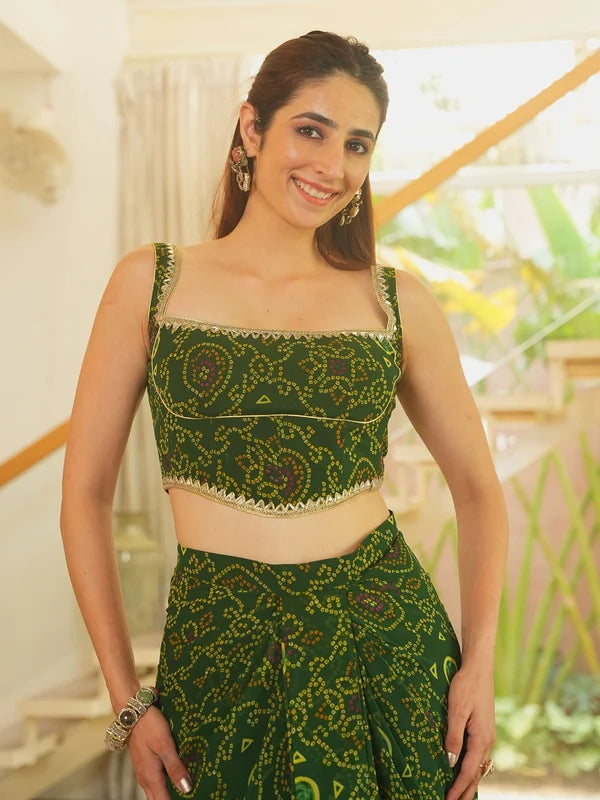 Panna Bandhej Corset Drape Skirt Set