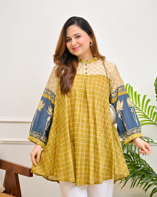 Bloom Lotus Mul Chanderi A-Line Tunic