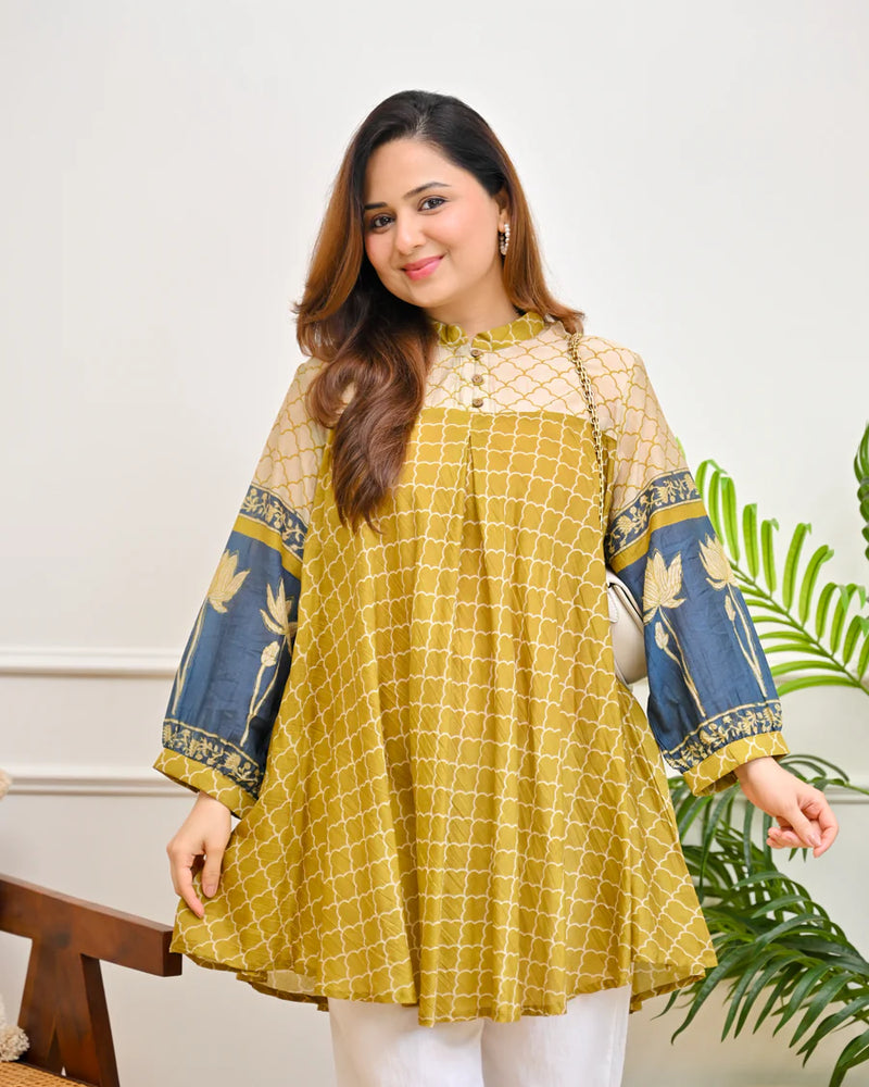 Bloom Lotus Mul Chanderi A-Line Tunic