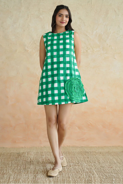 Noor Emerald Checks Cotton Mini Dress