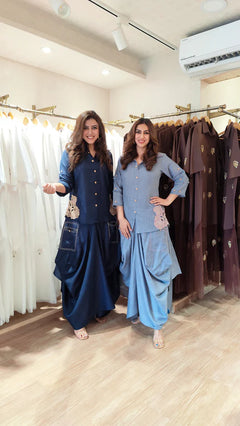 Sky Blue Organic Cotton Draped Co-Ord Set