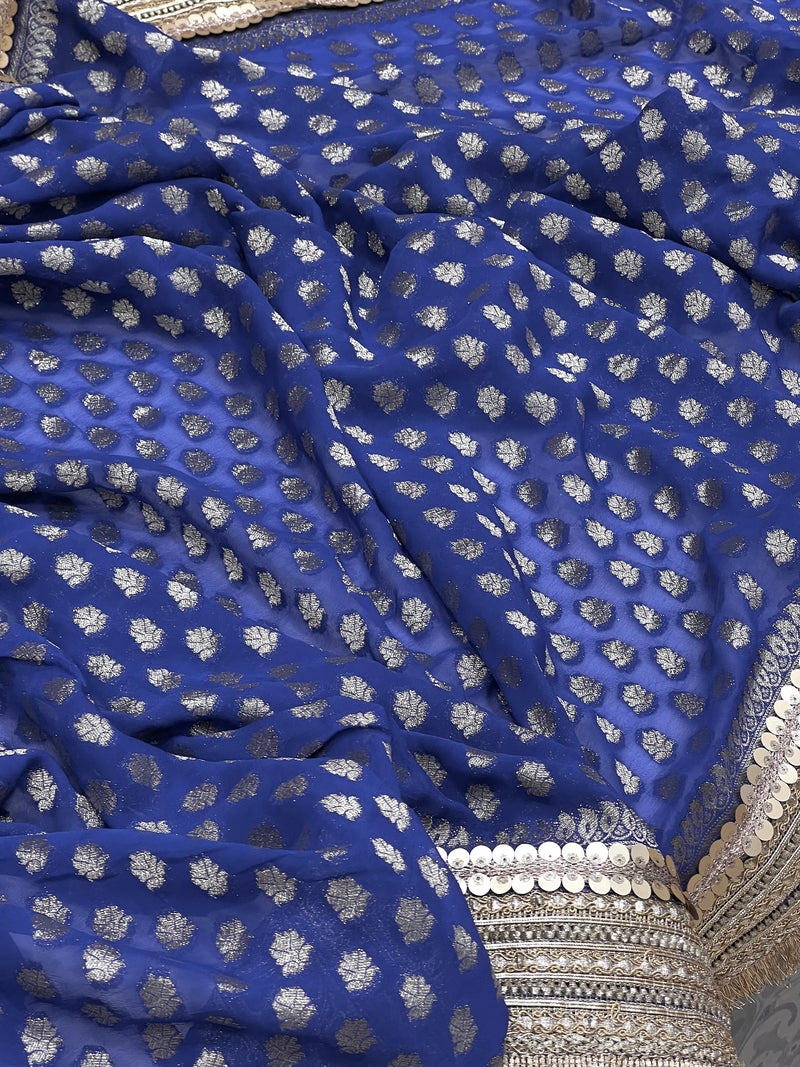 Blue Banarasi Georgette Lace Saree