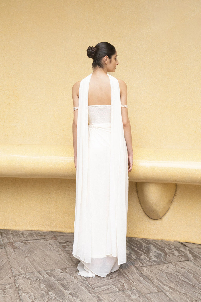 Ivory Pearl Cascade Off-Shoulder Gown
