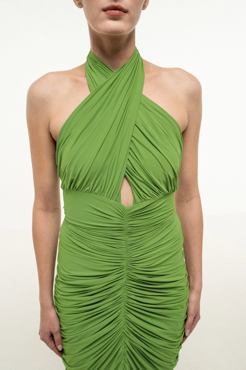 Olive Muse Ruched Halter Dress