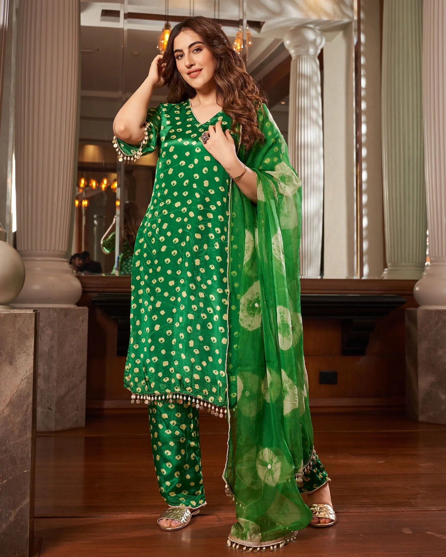 Green Bandhani Silk Suit Set