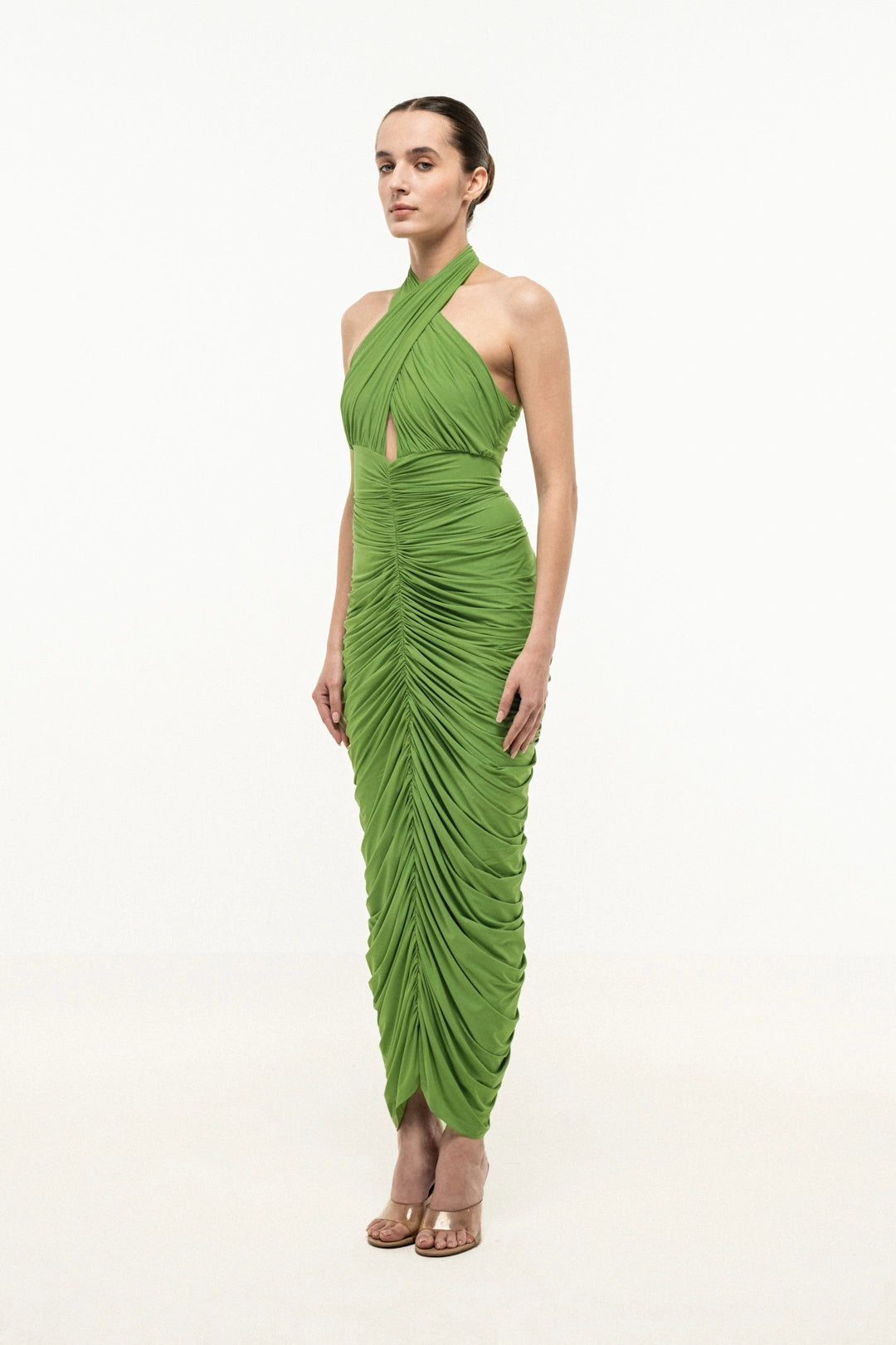Olive Muse Ruched Halter Dress