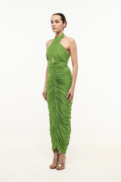 Olive Muse Ruched Halter Dress