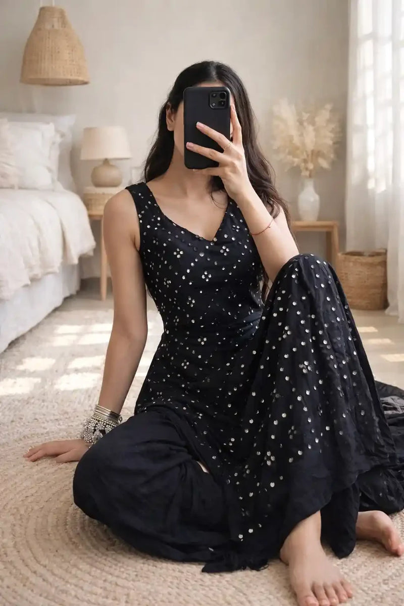 Twilight Black Embellished Kurta Set