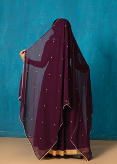 Petal Neck Plum Wine Georgette Anarkali with Dupatta