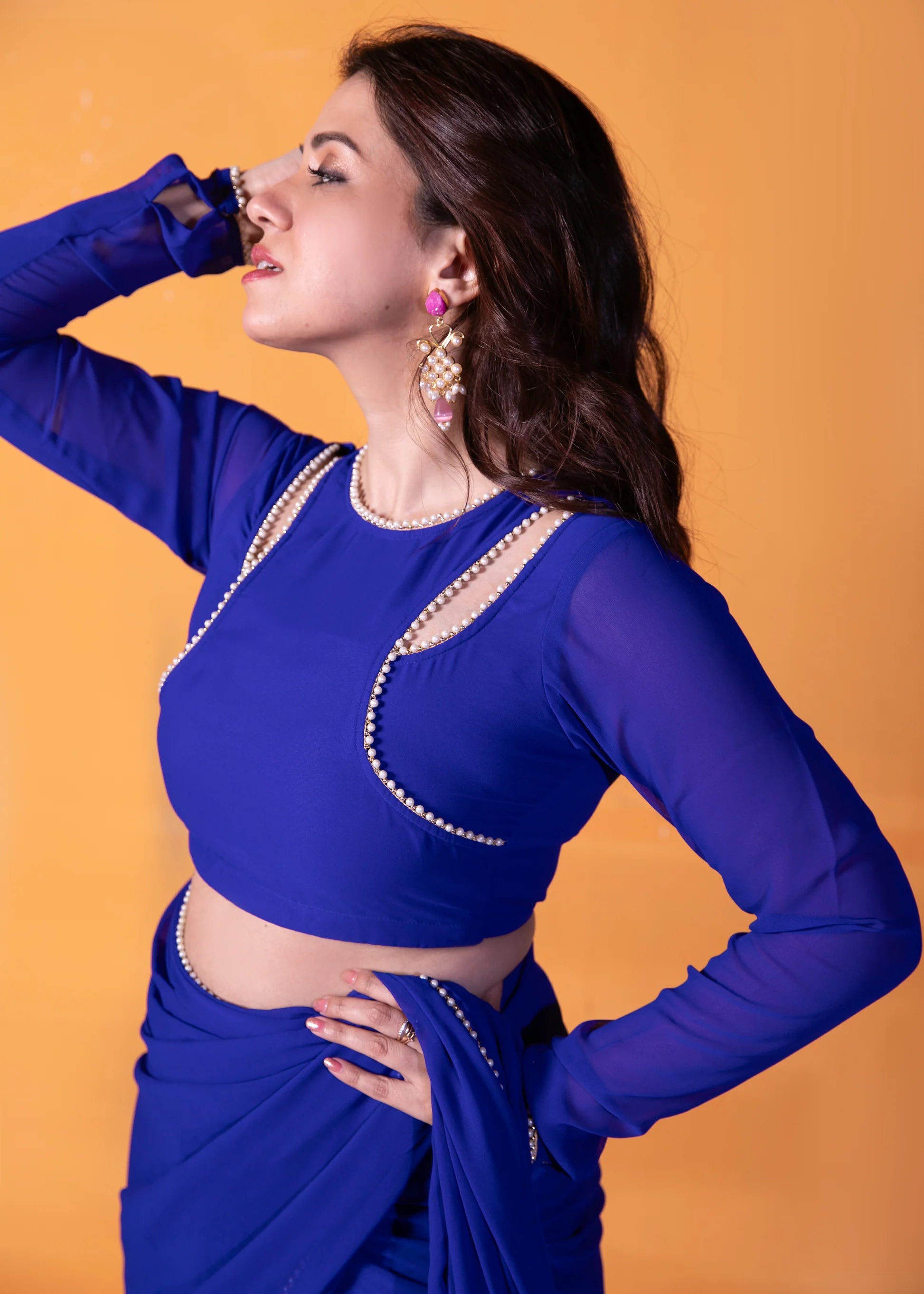 Pre-Draped Frilled Saree with Blouse and Peticoat