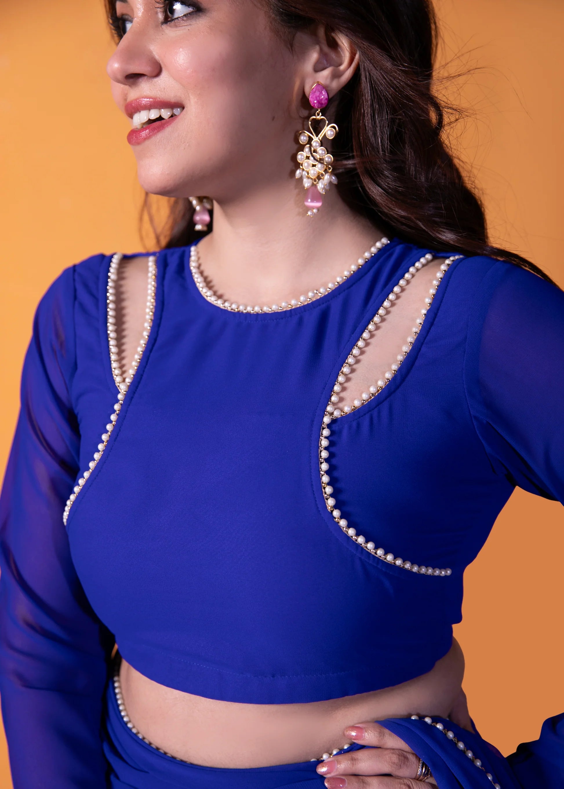 Pre-Draped Frilled Saree with Blouse and Peticoat