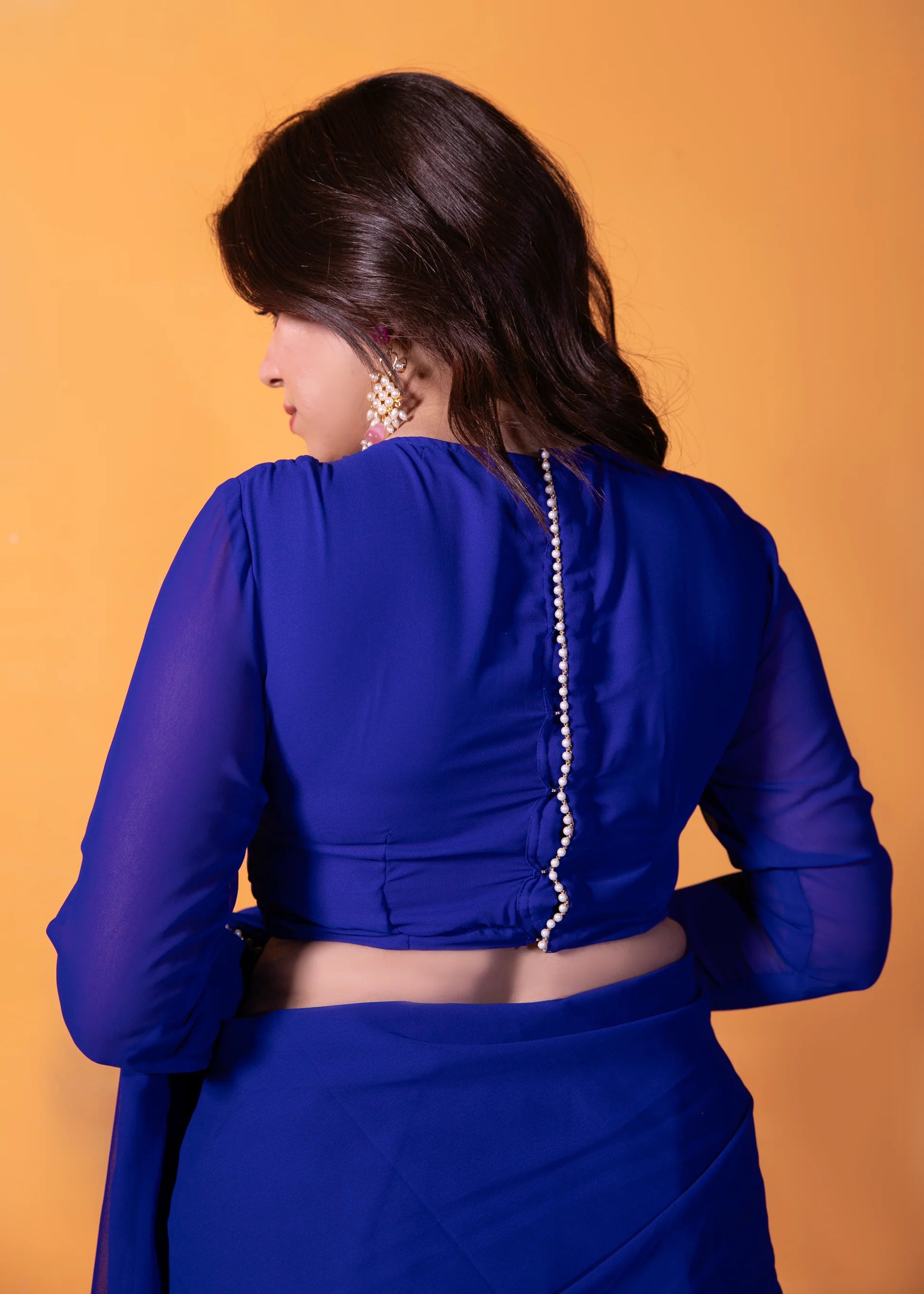 Pre-Draped Frilled Saree with Blouse and Peticoat