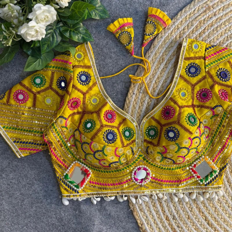 Ivory Navrang Mirror Work Designer Blouse