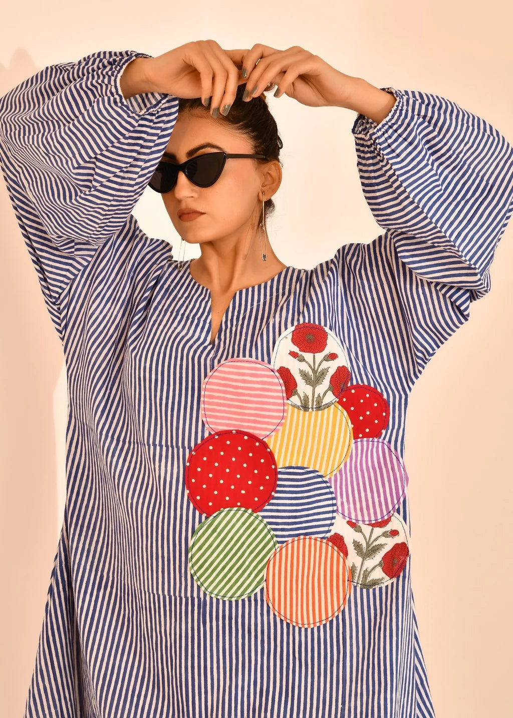 Noor Rangrez Striped Cotton Patchwork Dress