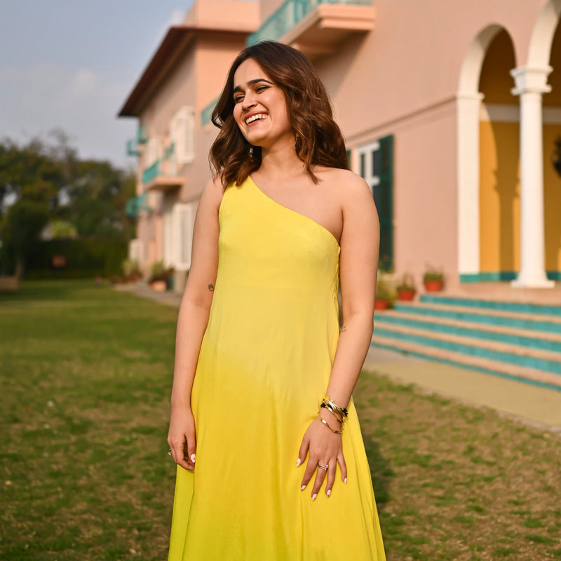 Lime Glow Ombre Chinon Maxi Dress