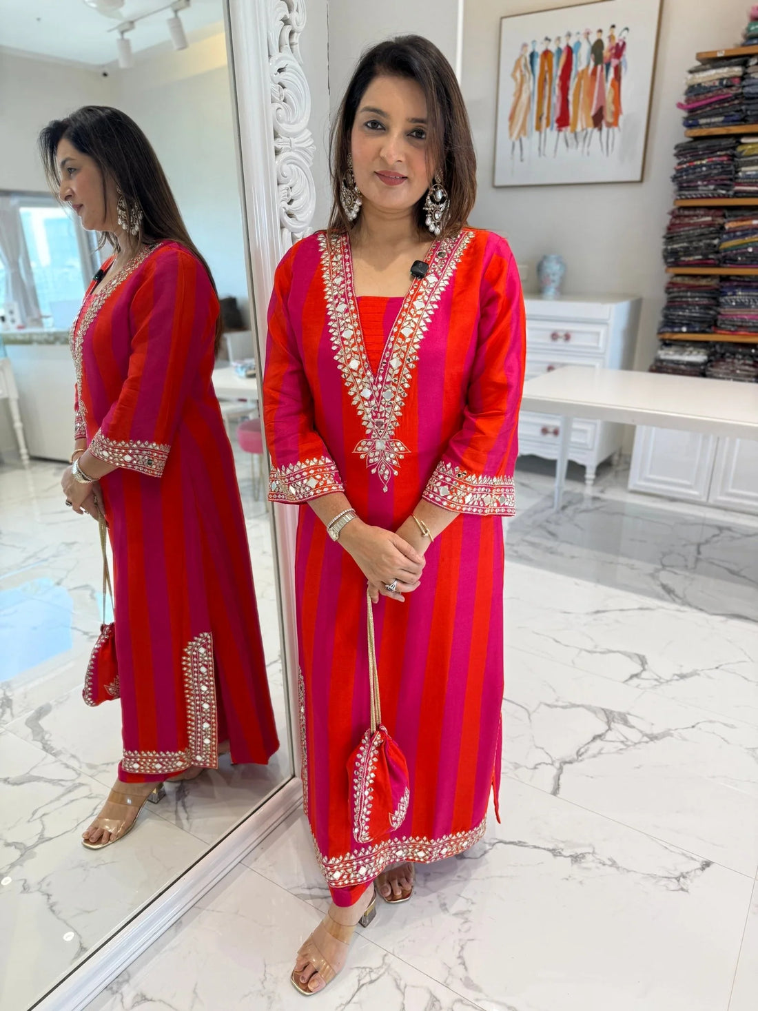 Rani Rangrez Mirror Kurta Set with Potli