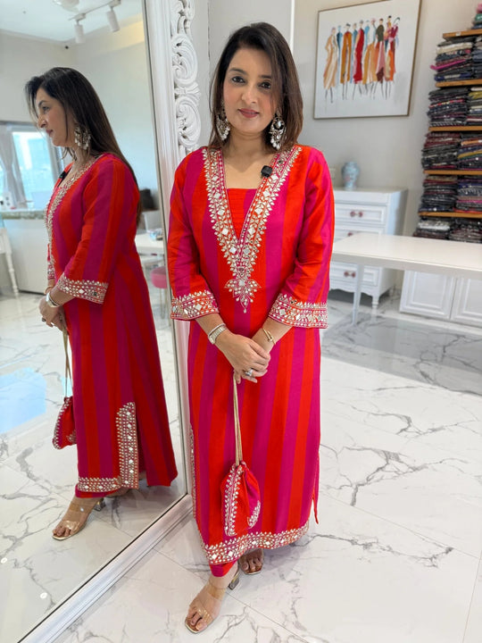 Rani Rangrez Mirror Kurta Set with Potli