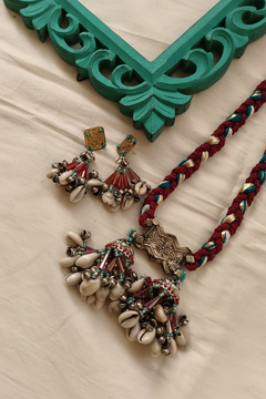 Noorva Teal Maroon Boho Necklace Set