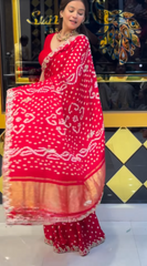 Red Bandhani Traditional Saree with Stitched blouse