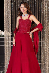 Scarlet Red Organza Statement Skirt Set