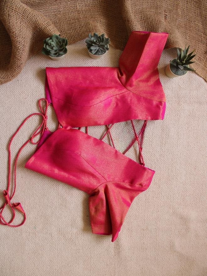 Blouse  Gulaabi Cotton Zari Backless