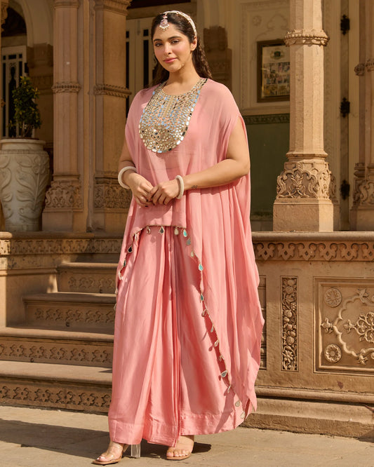 Urban Peach Solid Satin Coord Set
