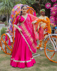 Elegant Pink Satin Lehenga Set with Stitched blouse
