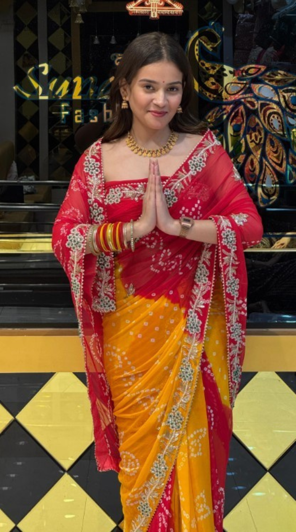 Vibrant Indian Saree & Gold Jewelry