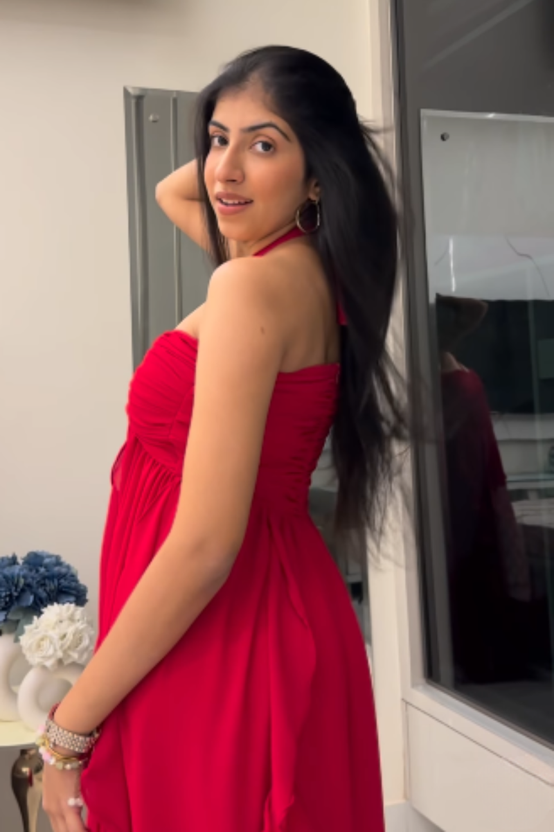 Red Georgette Ruffled Romance Dress